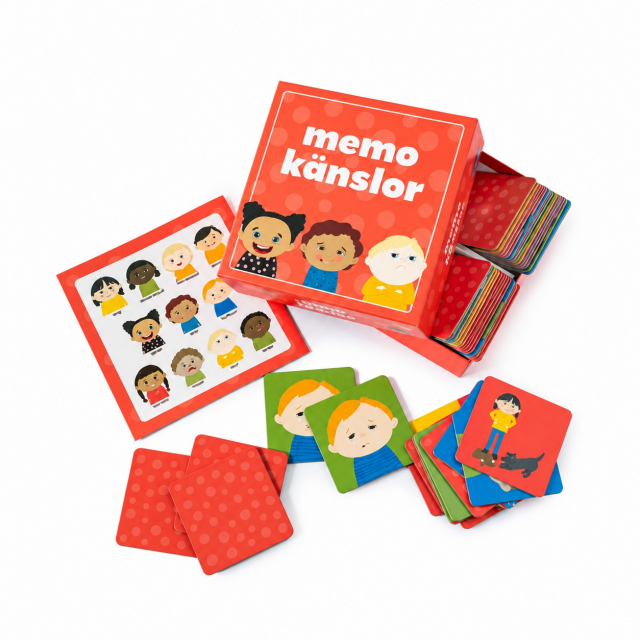 Memo känslor – memoryspel med illustrerade känslokort och vägledning för barn