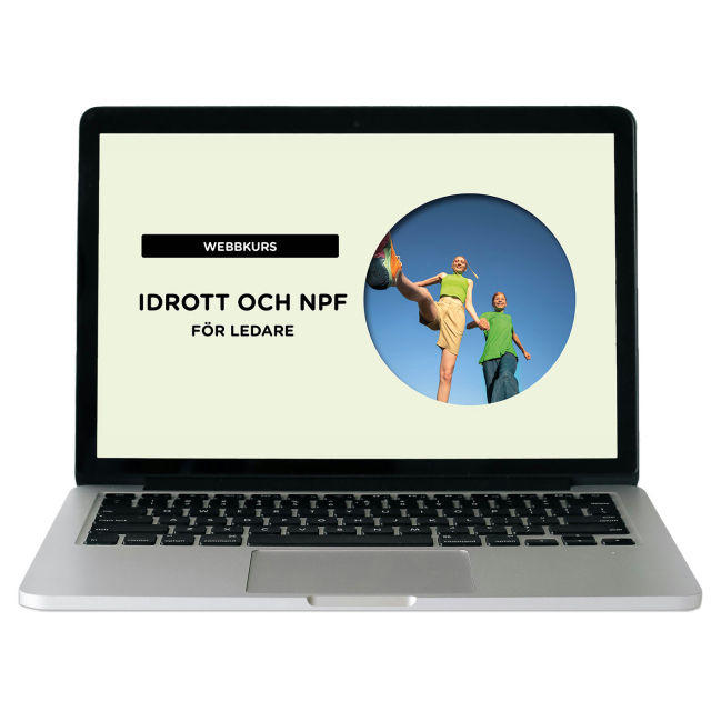 Digital kursbild för webbkurs om idrott och NPF med foto på två barn som hoppar.