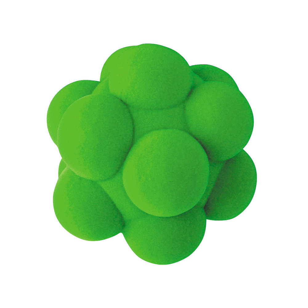 Grön stressboll med bubbelform och flockad yta.