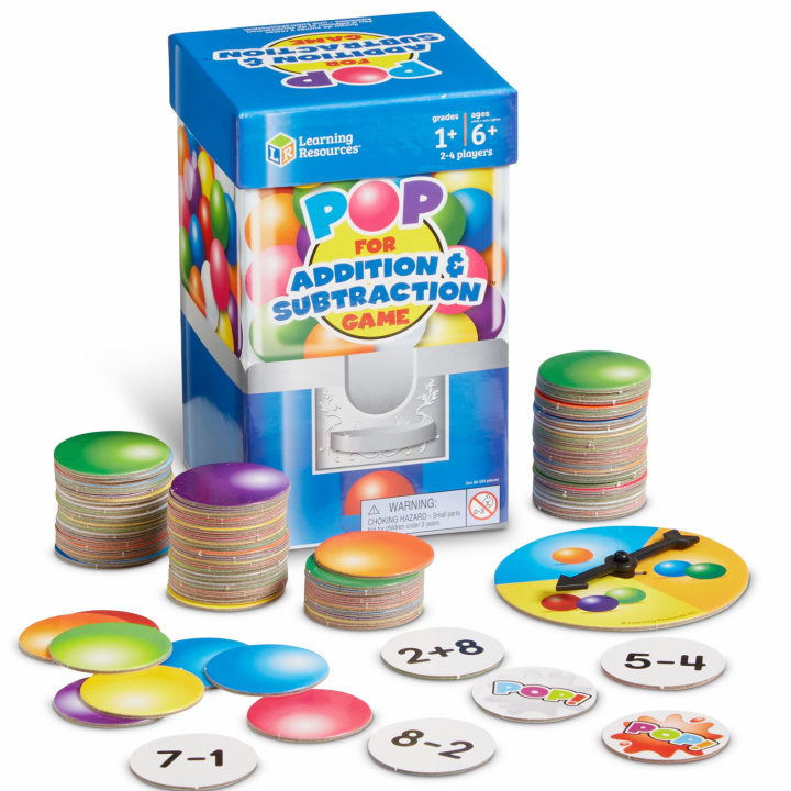 Mattespelet POP! Addition och subtraktion med spelkort, snurra och färgglada spelbrickor