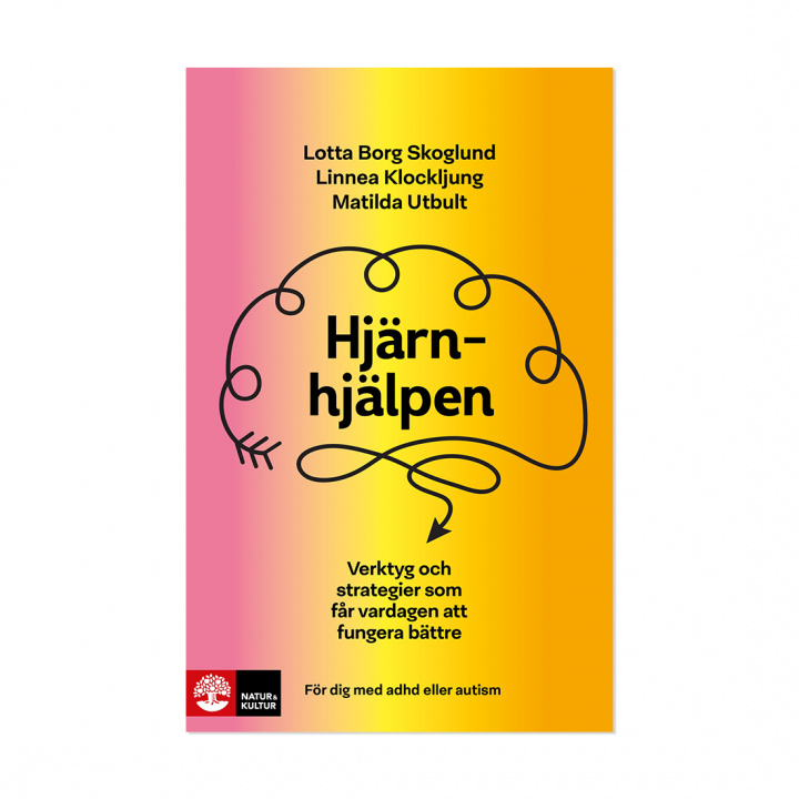 Bokomslag Hjärnhjälpen med färgglad bakgrund och text om strategier för vardagen vid adhd och autism
