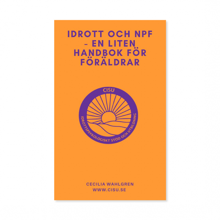 Orange bokomslag med titel om idrott och NPF för föräldrar